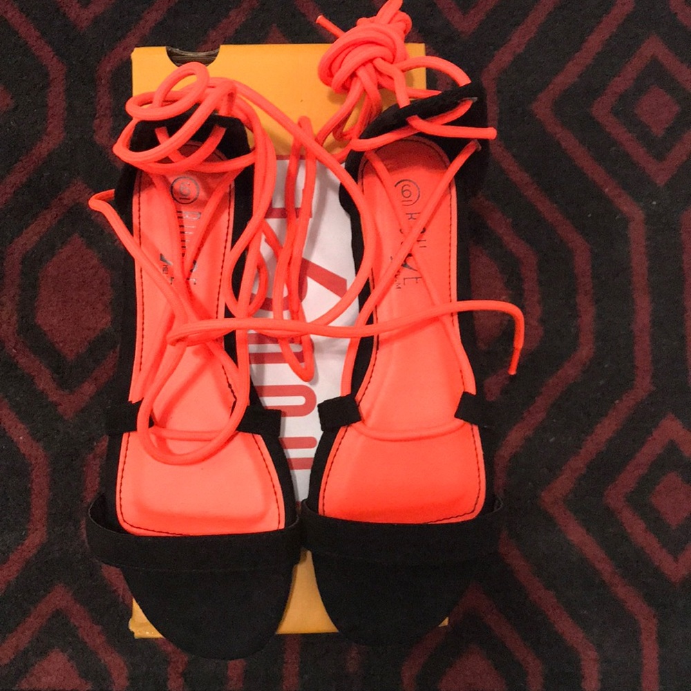 Black/neon orange sandals